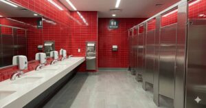 carmine red bathroom